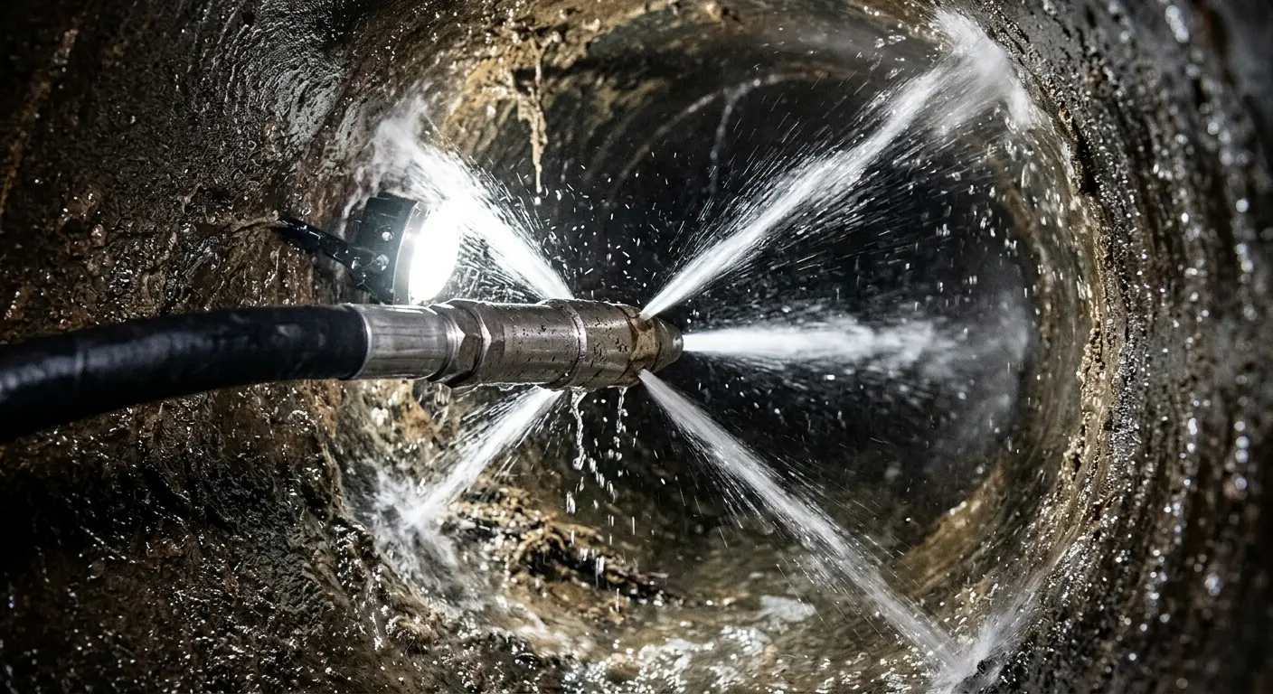 High-pressure hydro jetting nozzle cleaning sewer pipe for Storm Drain Cleaning in Ayer